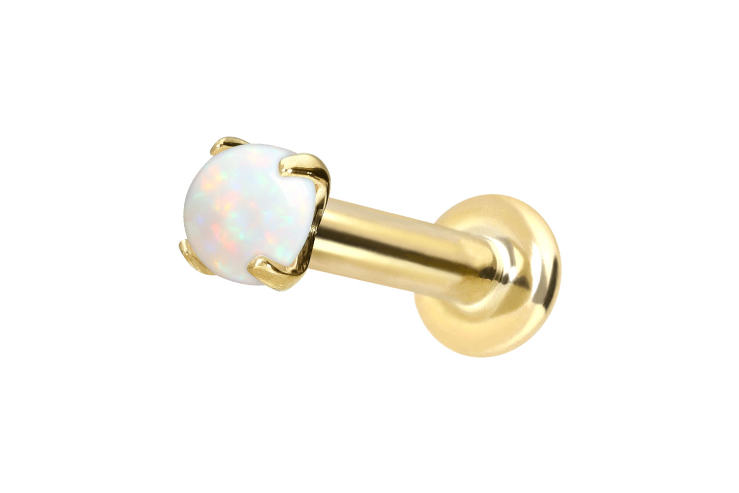 14 Karat Gold Labret Piercing mit Push Fit SYNTHETISCHER OPAL